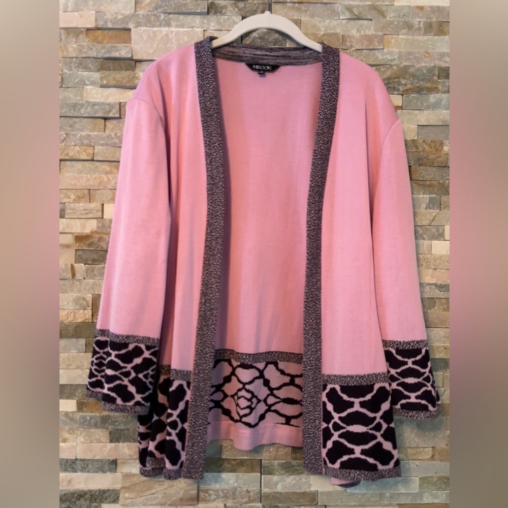 Misook Pink and Black Open-Front Cardigan